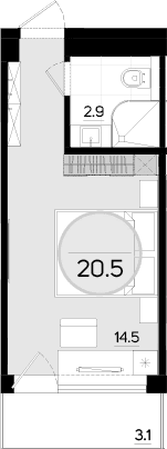 Студия, 17.4 м²
