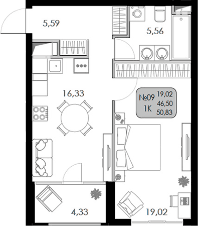 1-комн., 46.5 м²