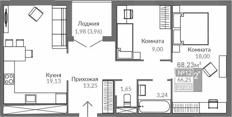 2-комн., 64.27 м²
