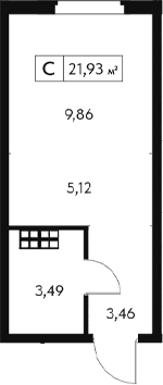 Студия, 21.93 м²