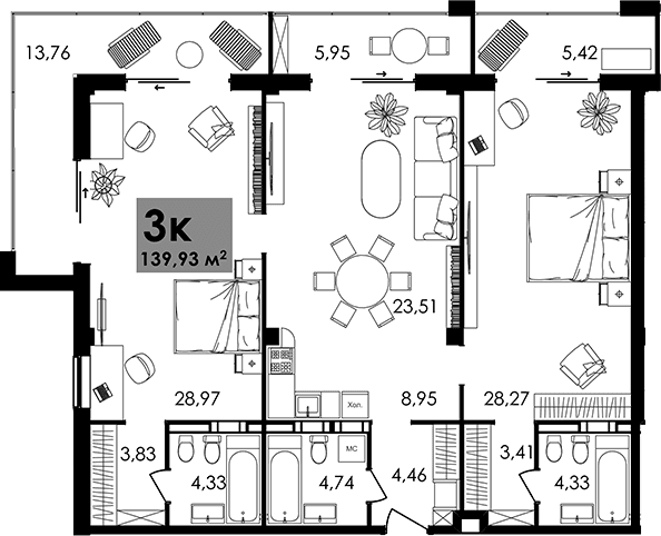3-комн., 114.8 м²