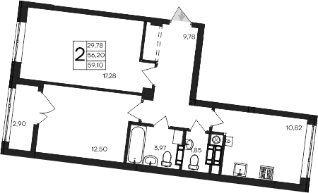 2-комн., 56.2 м²
