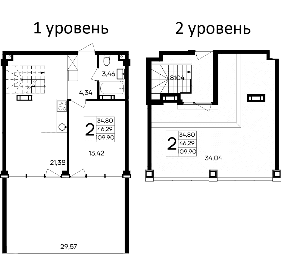 2-комн., 46.29 м²