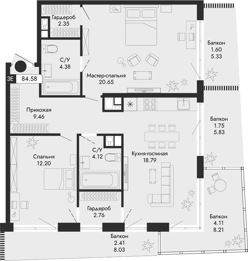 3-комн., 74.71 м²