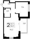 1-комн., 34.9 м²