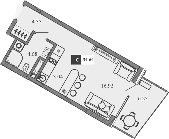 Студия, 28.39 м²