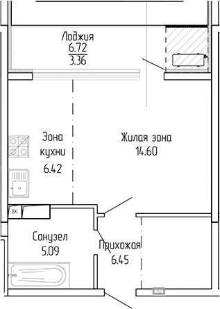 Студия, 32.56 м²