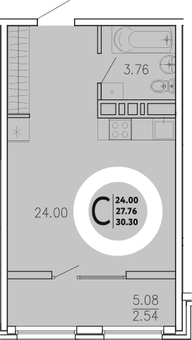 Студия, 27.76 м²