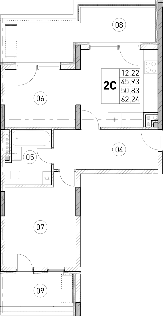 1-комн., 45.94 м²