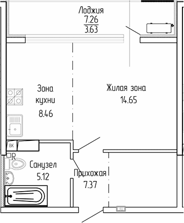 Студия, 35.6 м²