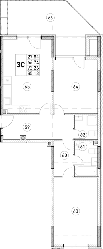 2-комн., 66.74 м²
