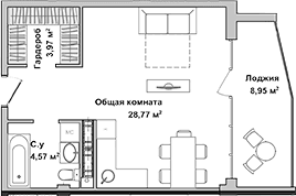 Студия, 36.65 м²