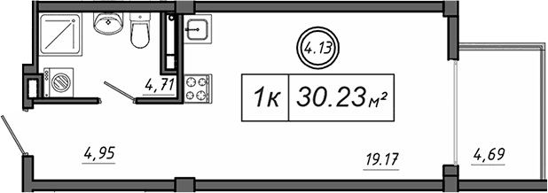 Студия, 28.82 м²