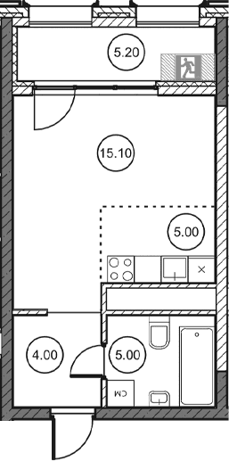 Студия, 29.1 м²