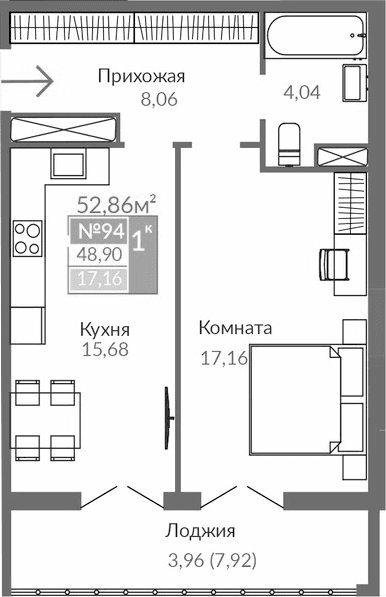 1-комн., 44.94 м²