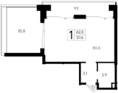 Студия, 37.6 м²