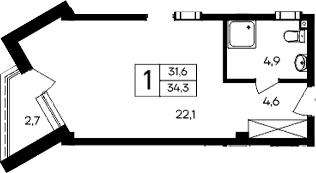 Студия, 31.6 м²