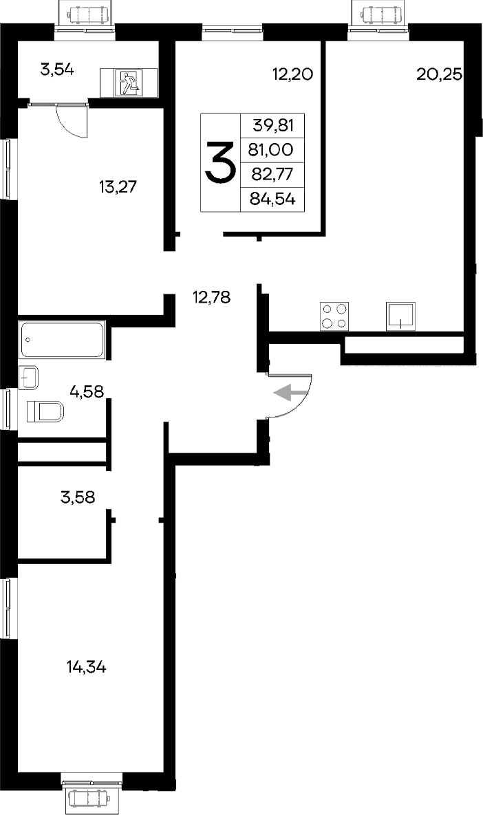 3-комн., 81 м²