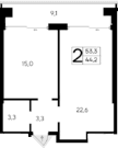 1-комн., 44.2 м²