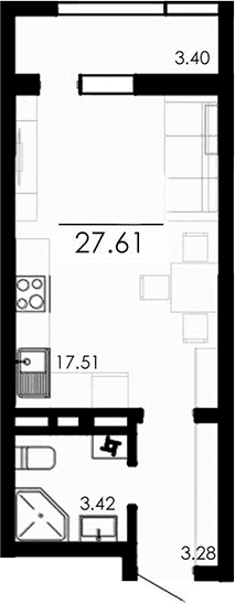 Студия, 24.21 м²