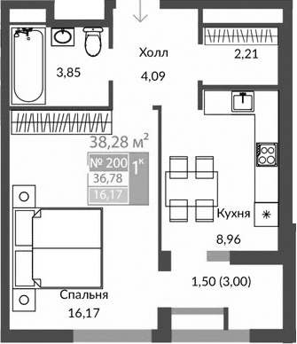 1-комн., 35.28 м²