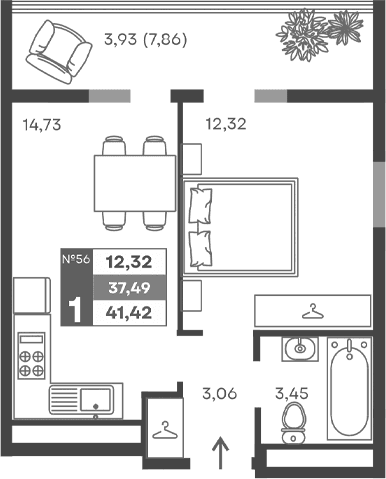 1-комн., 33.56 м²