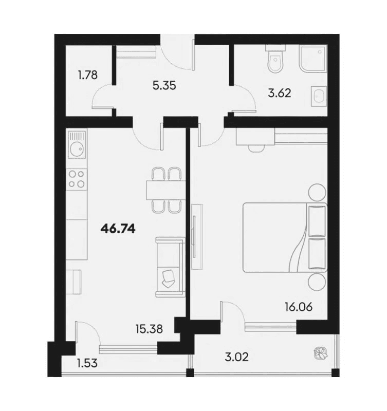 2-комн., 42.19 м²