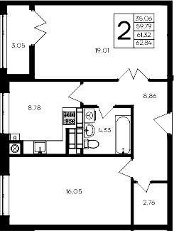 2-комн., 59.79 м²