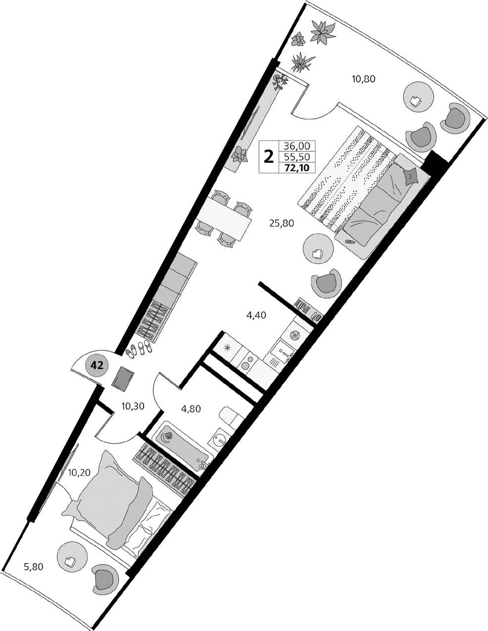 2-комн., 55.5 м²