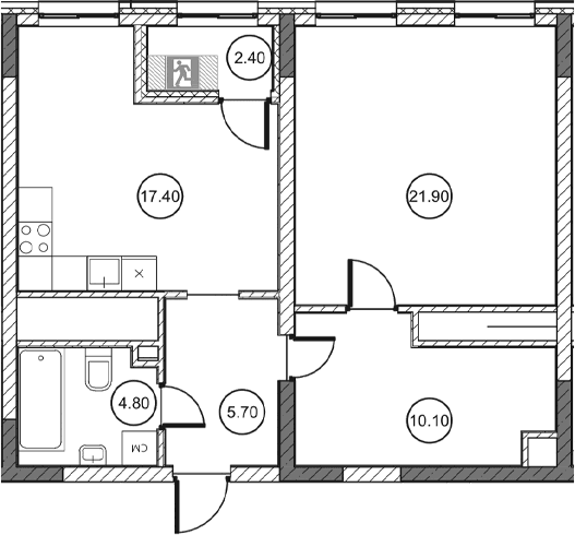 1-комн., 59.9 м²