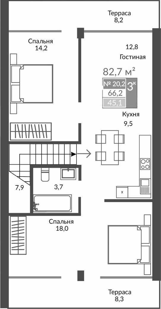 3-комн., 66.2 м²