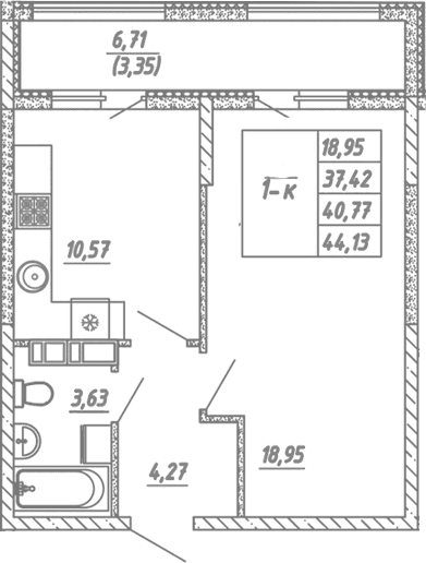 1-комн., 37.42 м²