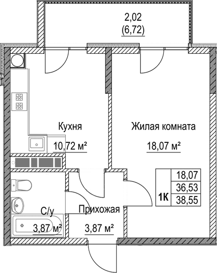 1-комн., 36.53 м²