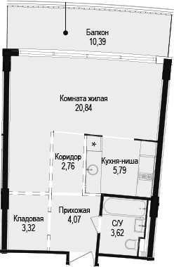 Студия, 40.4 м²
