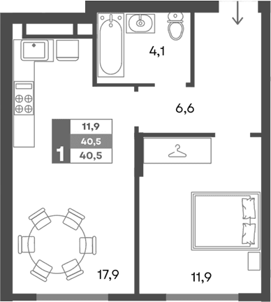 2-комн., 40.5 м²