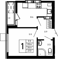 1-комн., 25.4 м²
