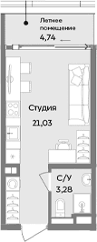 Студия, 24.31 м²