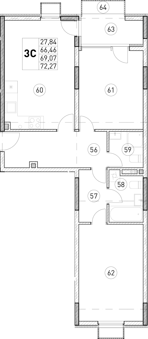 2-комн., 66.46 м²