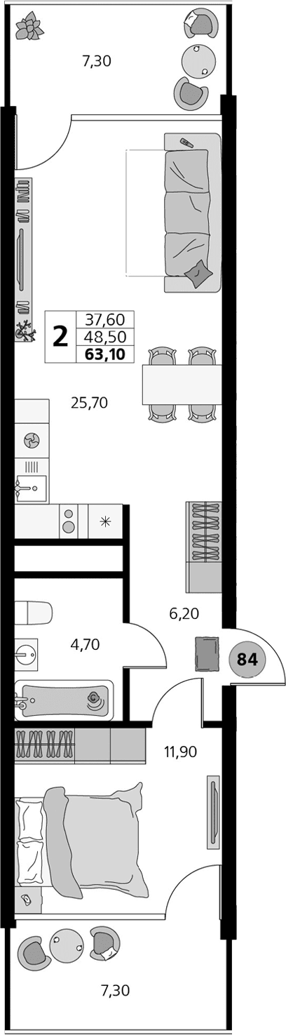 2-комн., 48.5 м²