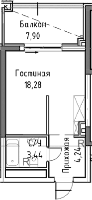 Студия, 31.49 м²