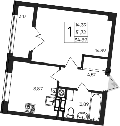 1-комн., 31.72 м²