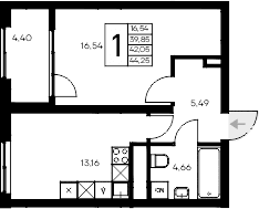 1-комн., 39.85 м²