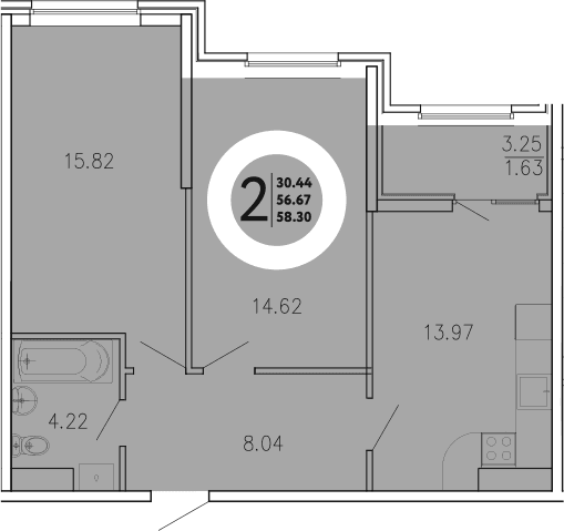 2-комн., 56.67 м²
