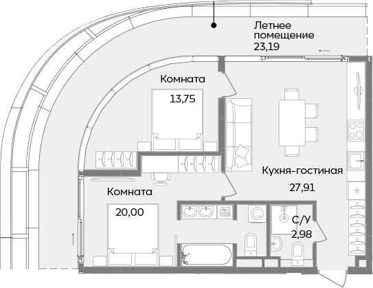 3-комн., 64.64 м²