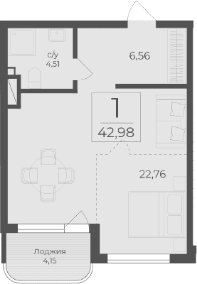 Студия, 38.83 м²