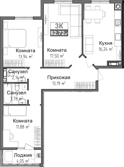 3-комн., 78.26 м²