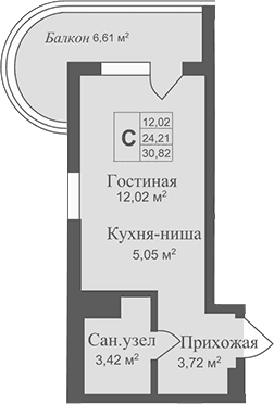 Студия, 24.21 м²