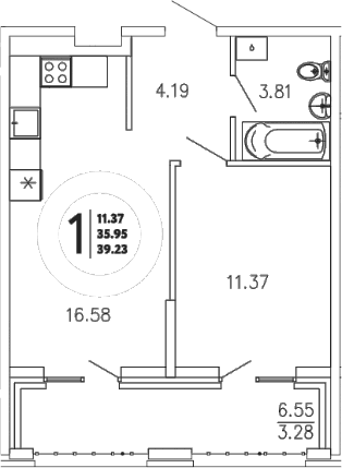 1-комн., 35.95 м²