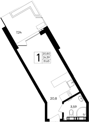 Студия, 24.39 м²
