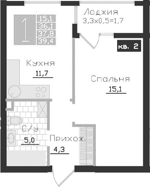 1-комн., 36.1 м²